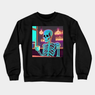 Neon skeleton drinking coffee Crewneck Sweatshirt